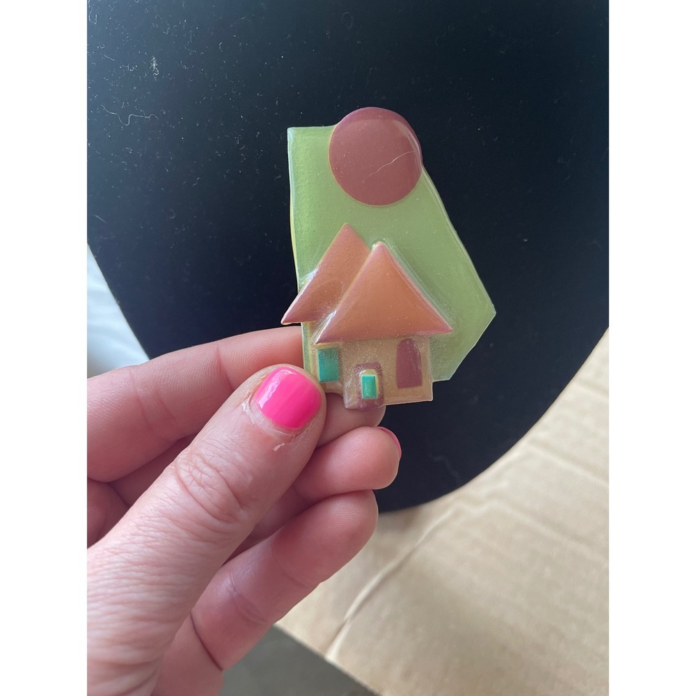 Lucinda House Pin Whimsical Geometric Cottagecore Brooch‎ Statement